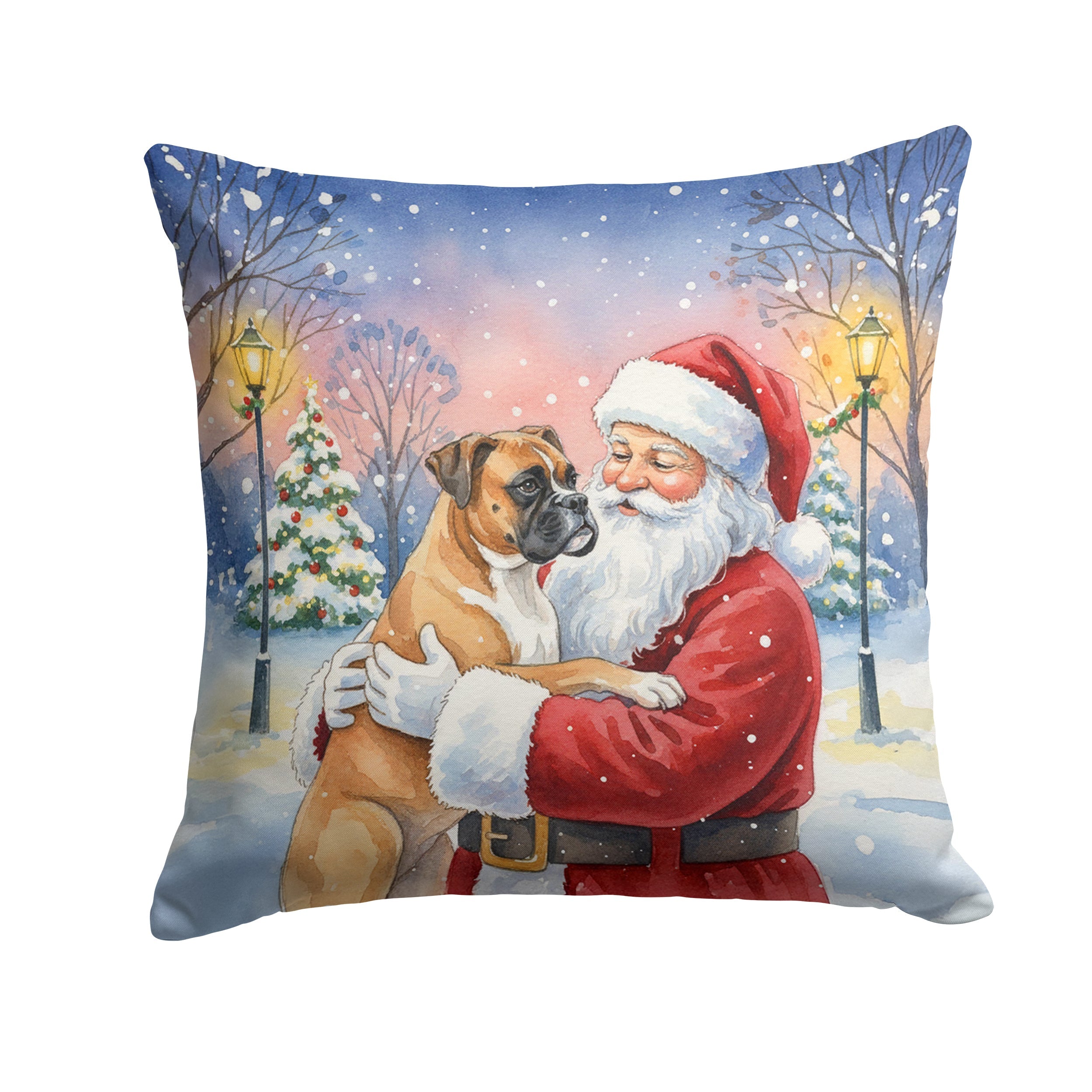 Boxer with Santa Claus Decorative Throw Pillow 18x18 Indoor Outdoor Accent Cushion, Fabric Cover with Insert for Sofa, Bed, Porch & Living Room