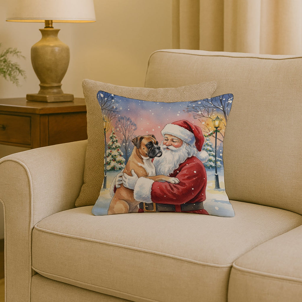 Boxer with Santa Claus Decorative Throw Pillow 18x18 Indoor Outdoor Accent Cushion, Fabric Cover with Insert for Sofa, Bed, Porch & Living Room