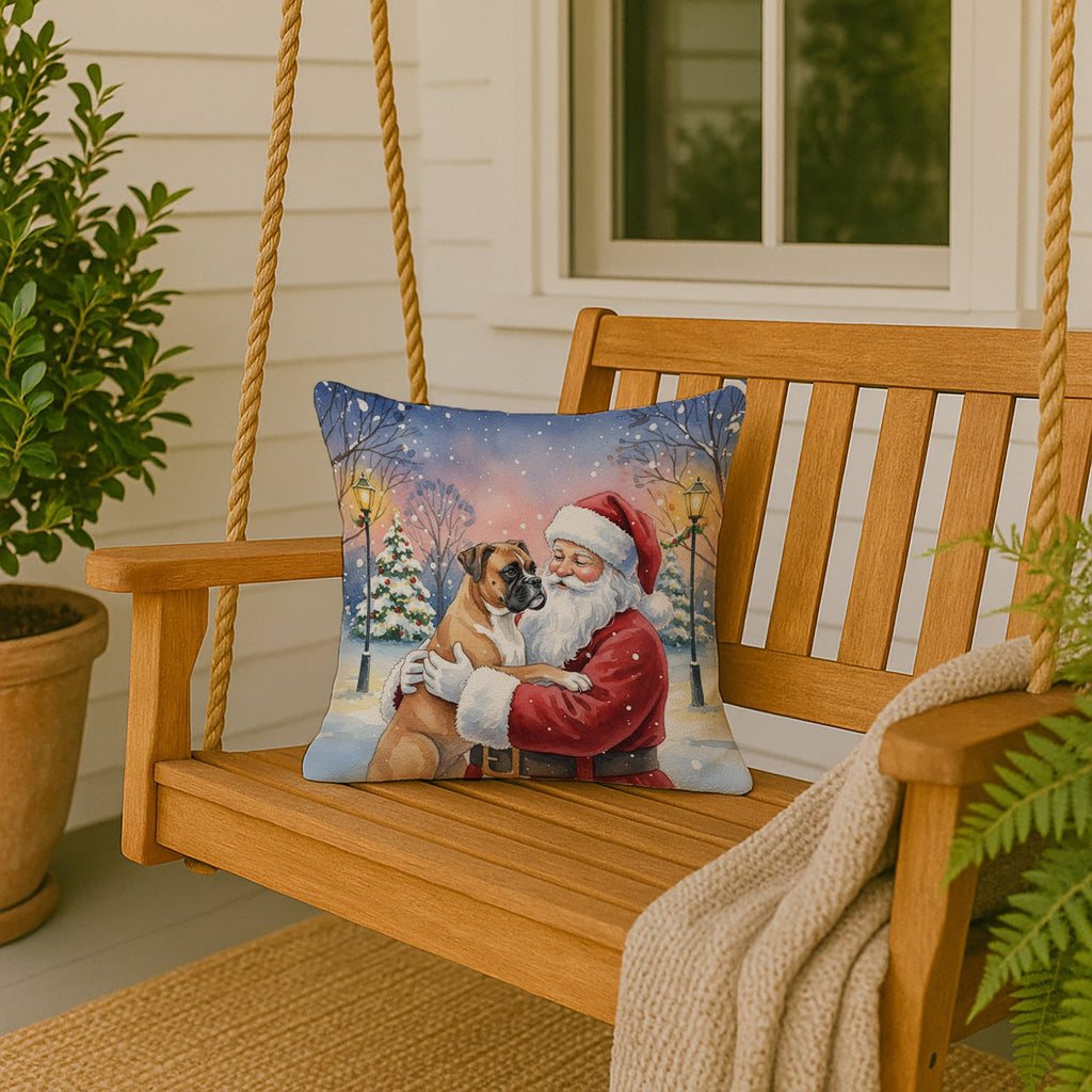 Boxer with Santa Claus Decorative Throw Pillow 18x18 Indoor Outdoor Accent Cushion, Fabric Cover with Insert for Sofa, Bed, Porch & Living Room