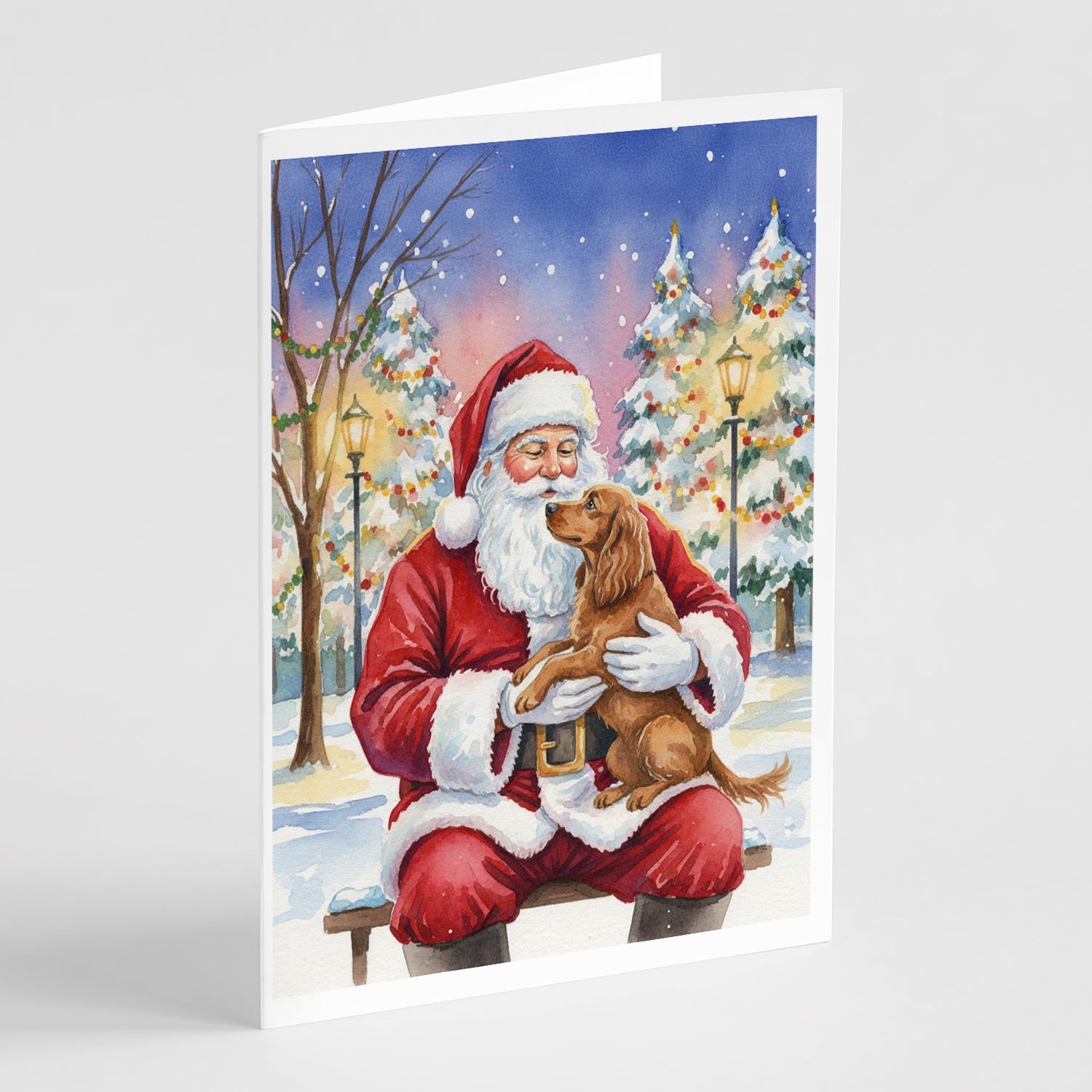 Boykin Spaniel with Santa Claus Greeting Cards Pack of 8 Blank Cards with Envelopes Whimsical A7 Size 5x7