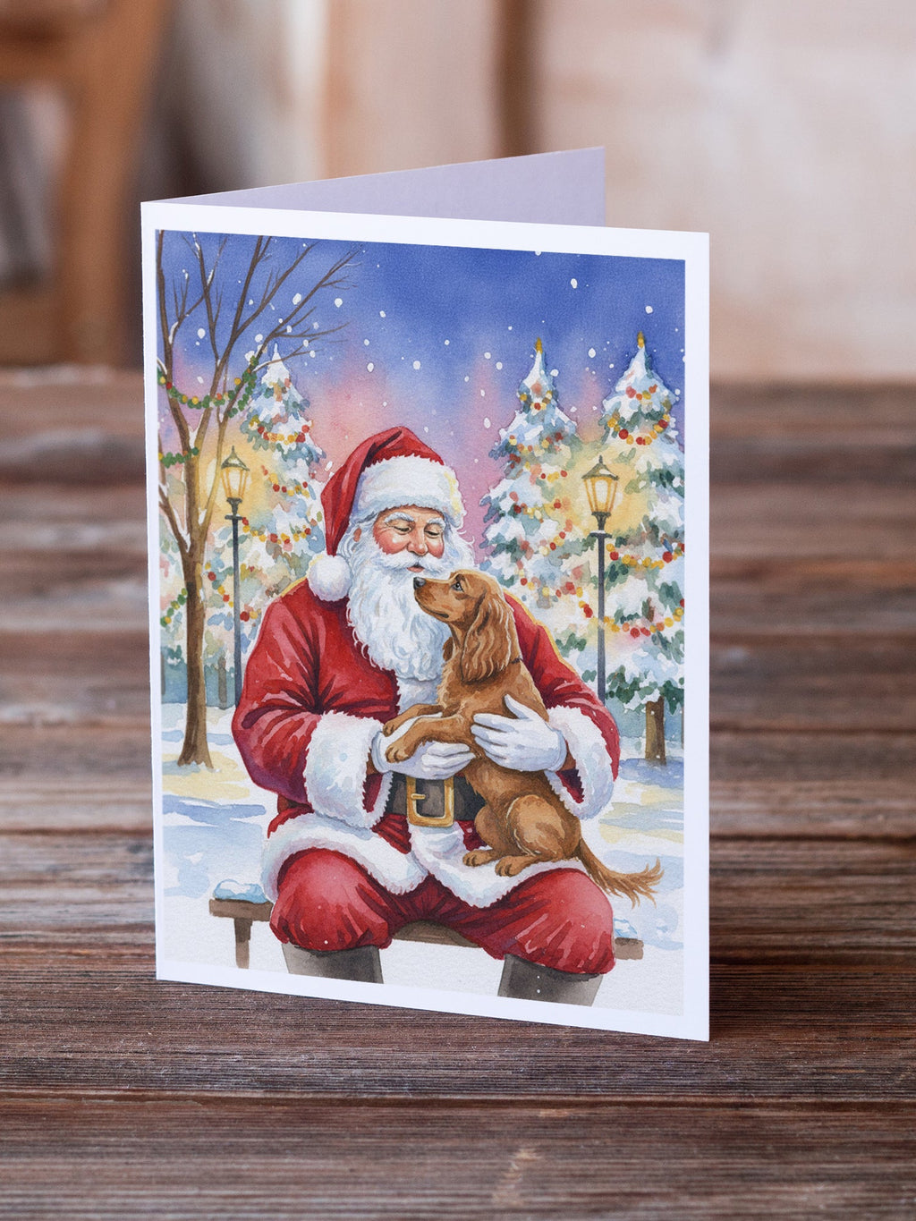 Boykin Spaniel with Santa Claus Greeting Cards Pack of 8 Blank Cards with Envelopes Whimsical A7 Size 5x7