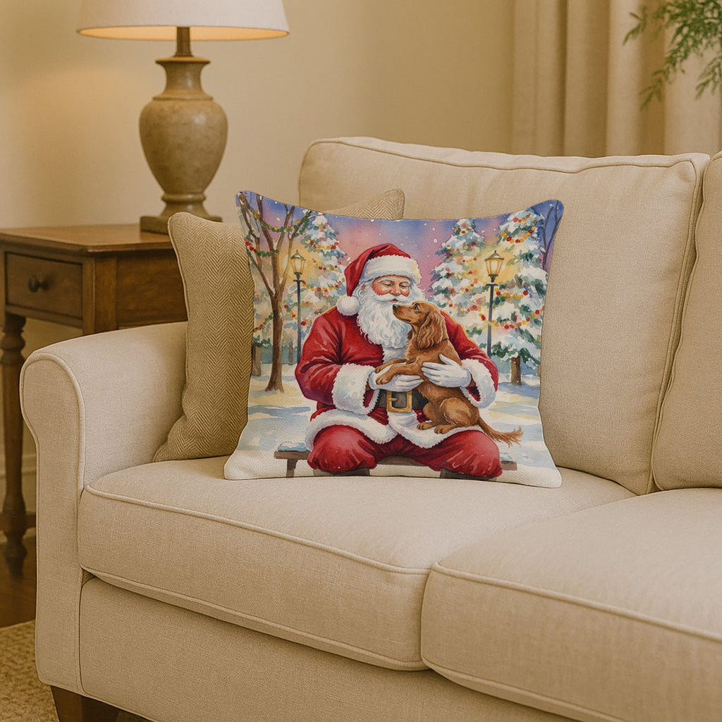 Boykin Spaniel with Santa Claus Decorative Throw Pillow 14x14 Indoor Outdoor Accent Cushion, Fabric Cover with Insert for Sofa, Bed, Porch & Living Room
