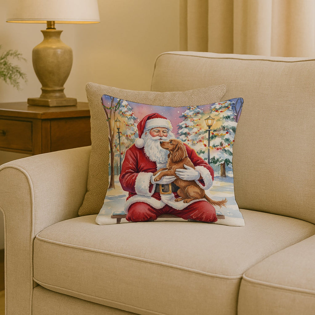 Boykin Spaniel with Santa Claus Decorative Throw Pillow 18x18 Indoor Outdoor Accent Cushion, Fabric Cover with Insert for Sofa, Bed, Porch & Living Room