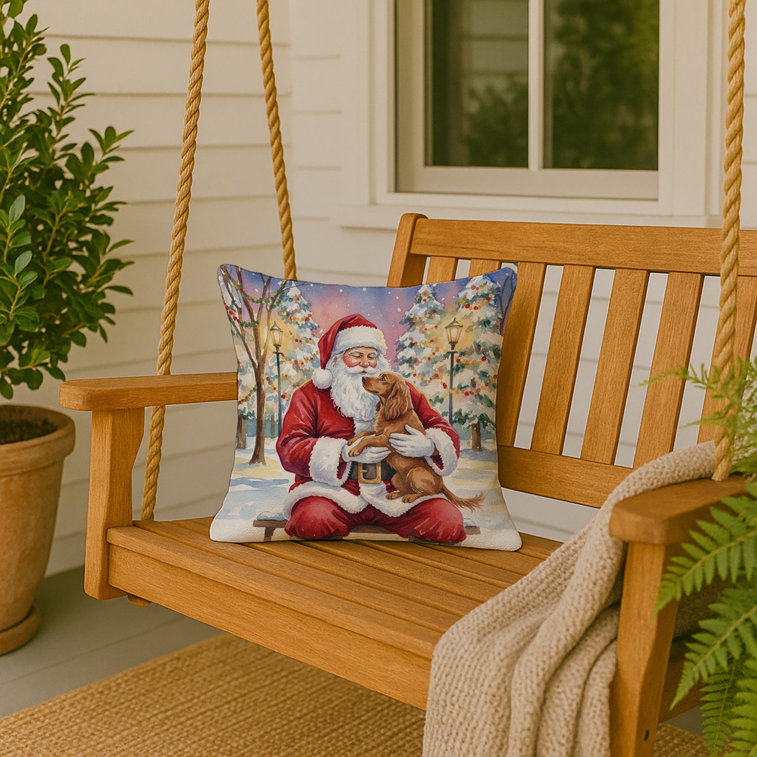 Boykin Spaniel with Santa Claus Decorative Throw Pillow 18x18 Indoor Outdoor Accent Cushion, Fabric Cover with Insert for Sofa, Bed, Porch & Living Room