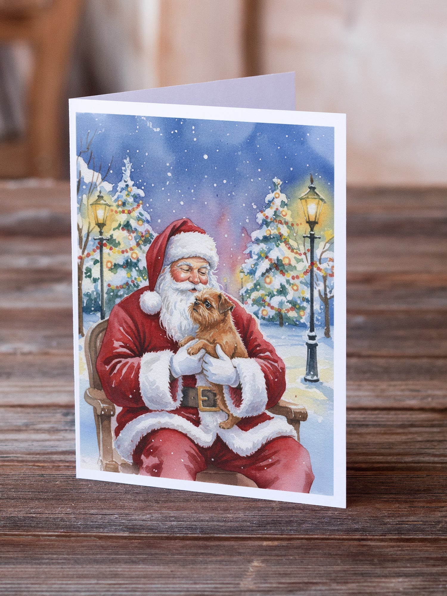Brussels Griffon with Santa Claus Greeting Cards Pack of 8 Blank Cards with Envelopes Whimsical A7 Size 5x7