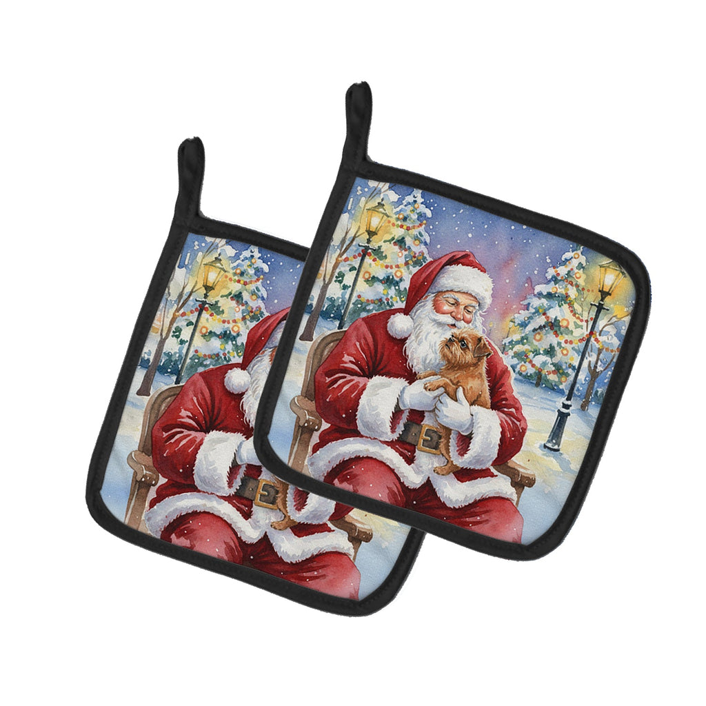 Brussels Griffon with Santa Claus Pot Holder Set of 2 Heat Resistant Quilted Hot Pads 7.5 x 7.5 Inch, Insulated Kitchen Trivets for Cooking & Baking