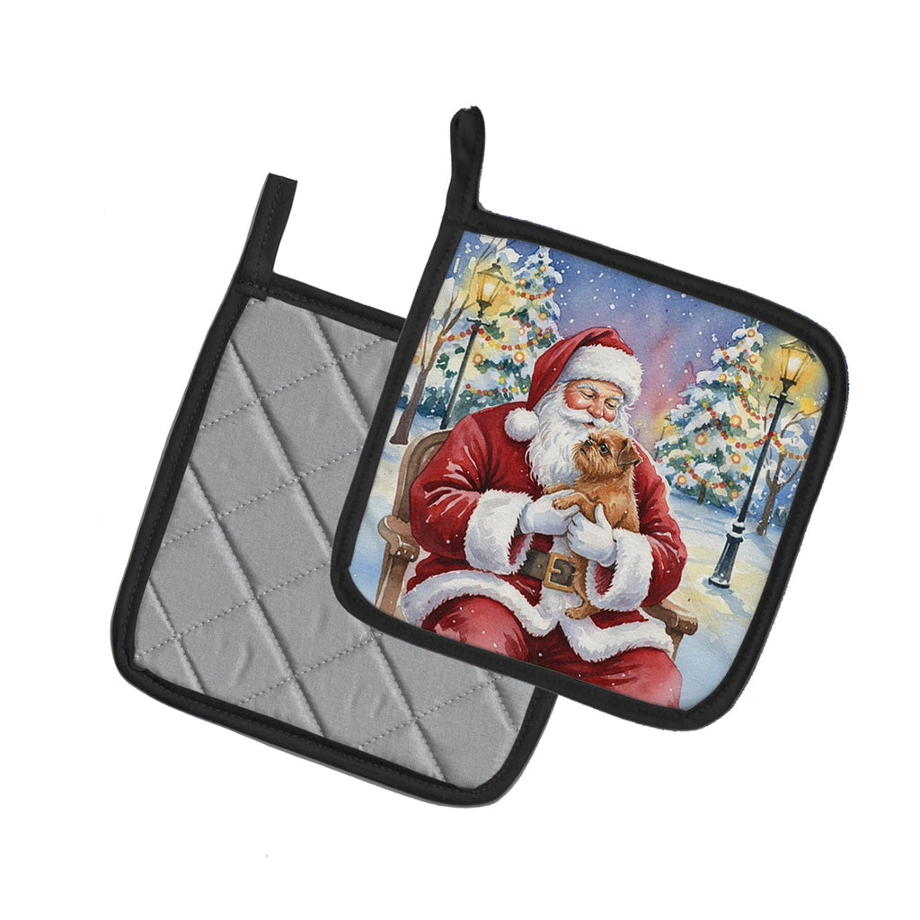 Brussels Griffon with Santa Claus Pot Holder Set of 2 Heat Resistant Quilted Hot Pads 7.5 x 7.5 Inch, Insulated Kitchen Trivets for Cooking & Baking