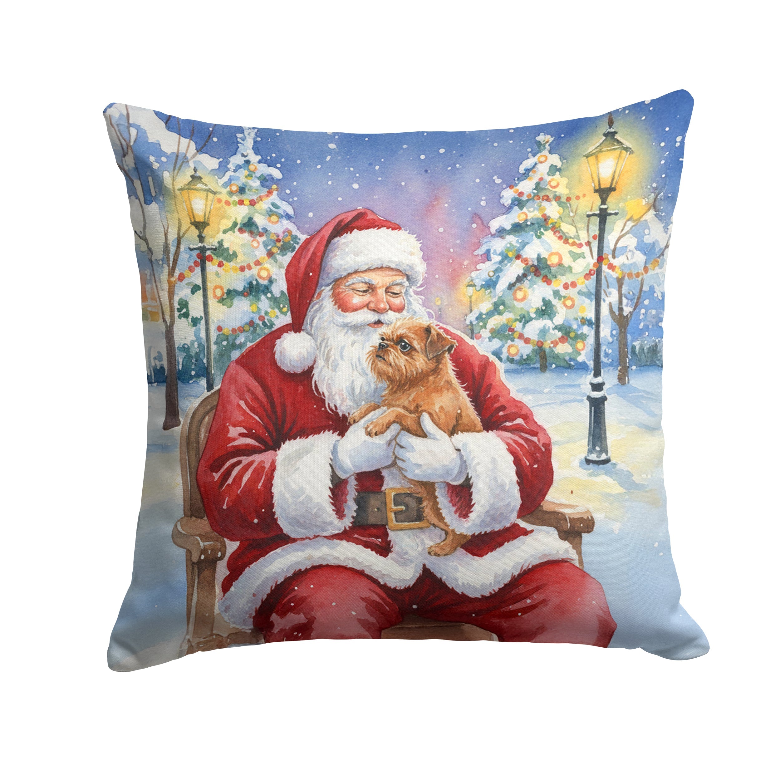 Brussels Griffon with Santa Claus Decorative Throw Pillow 14x14 Indoor Outdoor Accent Cushion, Fabric Cover with Insert for Sofa, Bed, Porch & Living Room