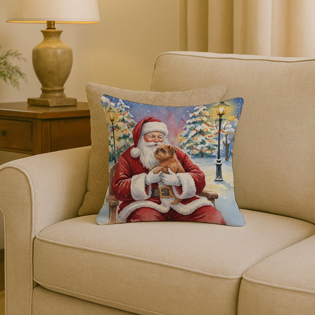 Brussels Griffon with Santa Claus Decorative Throw Pillow 18x18 Indoor Outdoor Accent Cushion, Fabric Cover with Insert for Sofa, Bed, Porch & Living Room