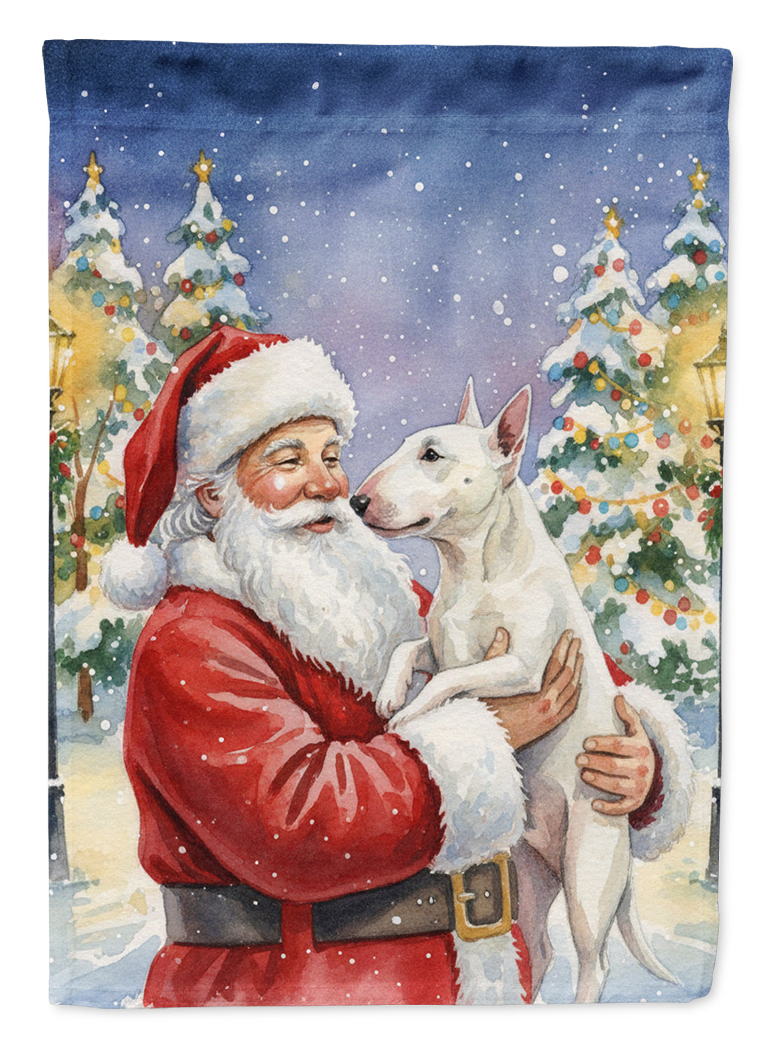 Bull Terrier with Santa Claus House Flag 28x40 Porch Sleeve Pole Decorative Outside Yard Banner Artwork Wall Hanging, Polyester