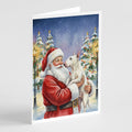 Bull Terrier with Santa Claus Greeting Cards Pack of 8 Blank Cards with Envelopes Whimsical A7 Size 5x7