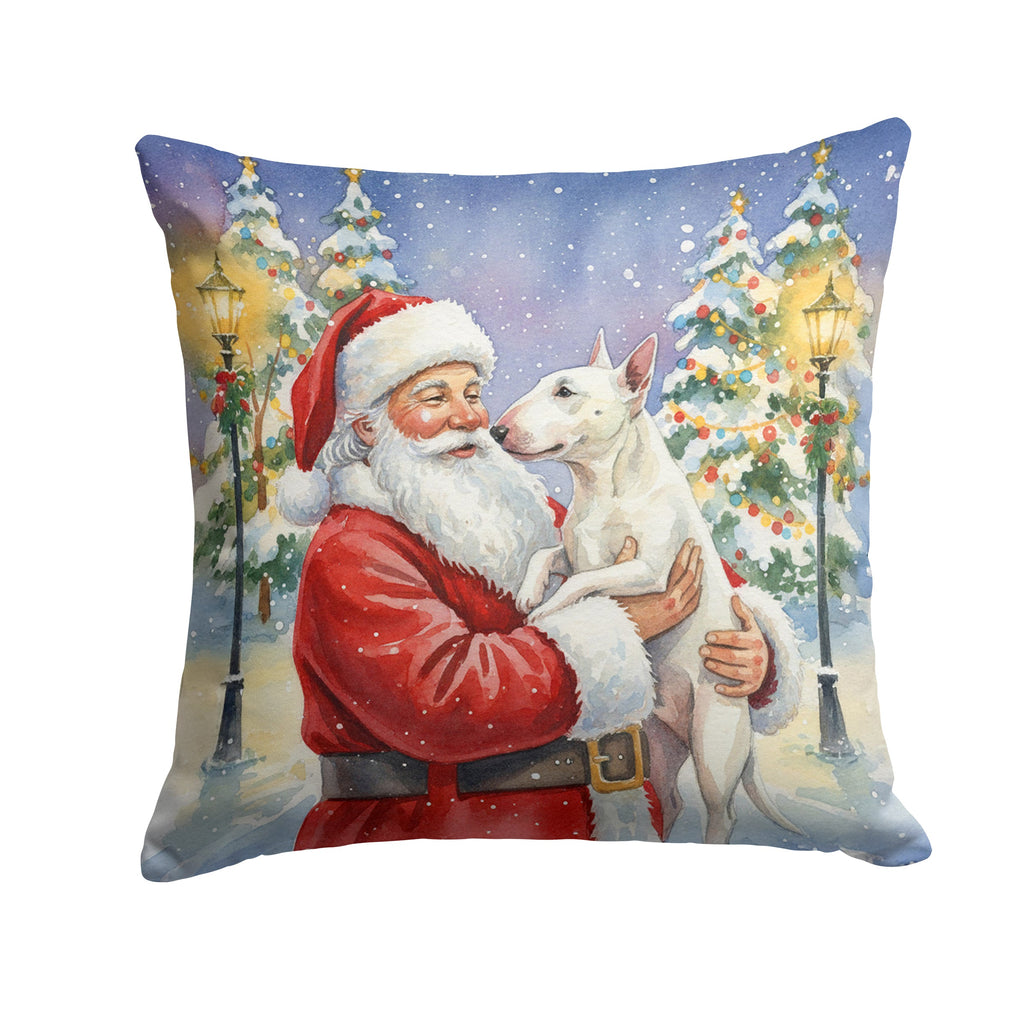 Bull Terrier with Santa Claus Decorative Throw Pillow 14x14 Indoor Outdoor Accent Cushion, Fabric Cover with Insert for Sofa, Bed, Porch & Living Room