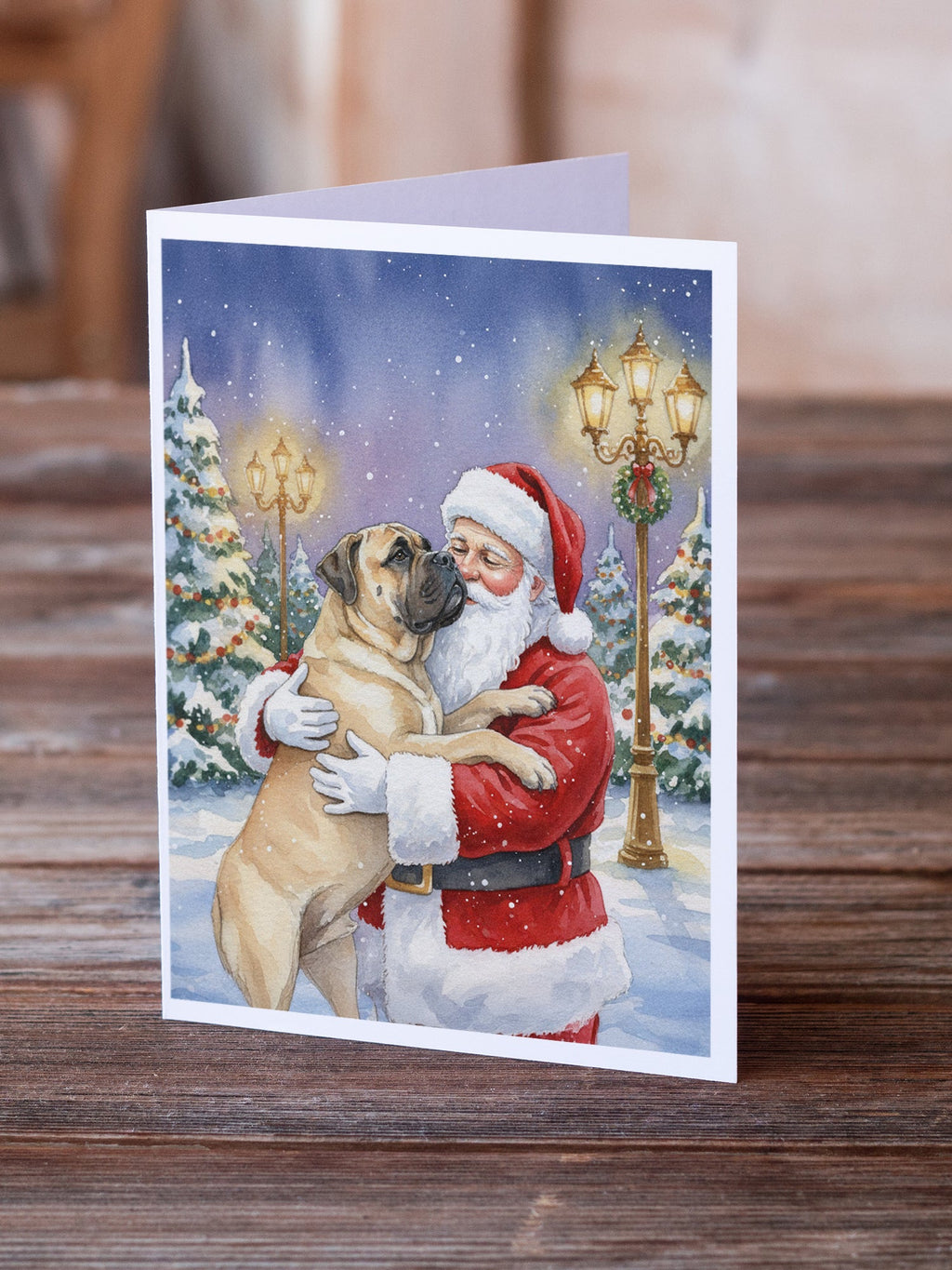 Bullmastiff with Santa Claus Greeting Cards Pack of 8 Blank Cards with Envelopes Whimsical A7 Size 5x7