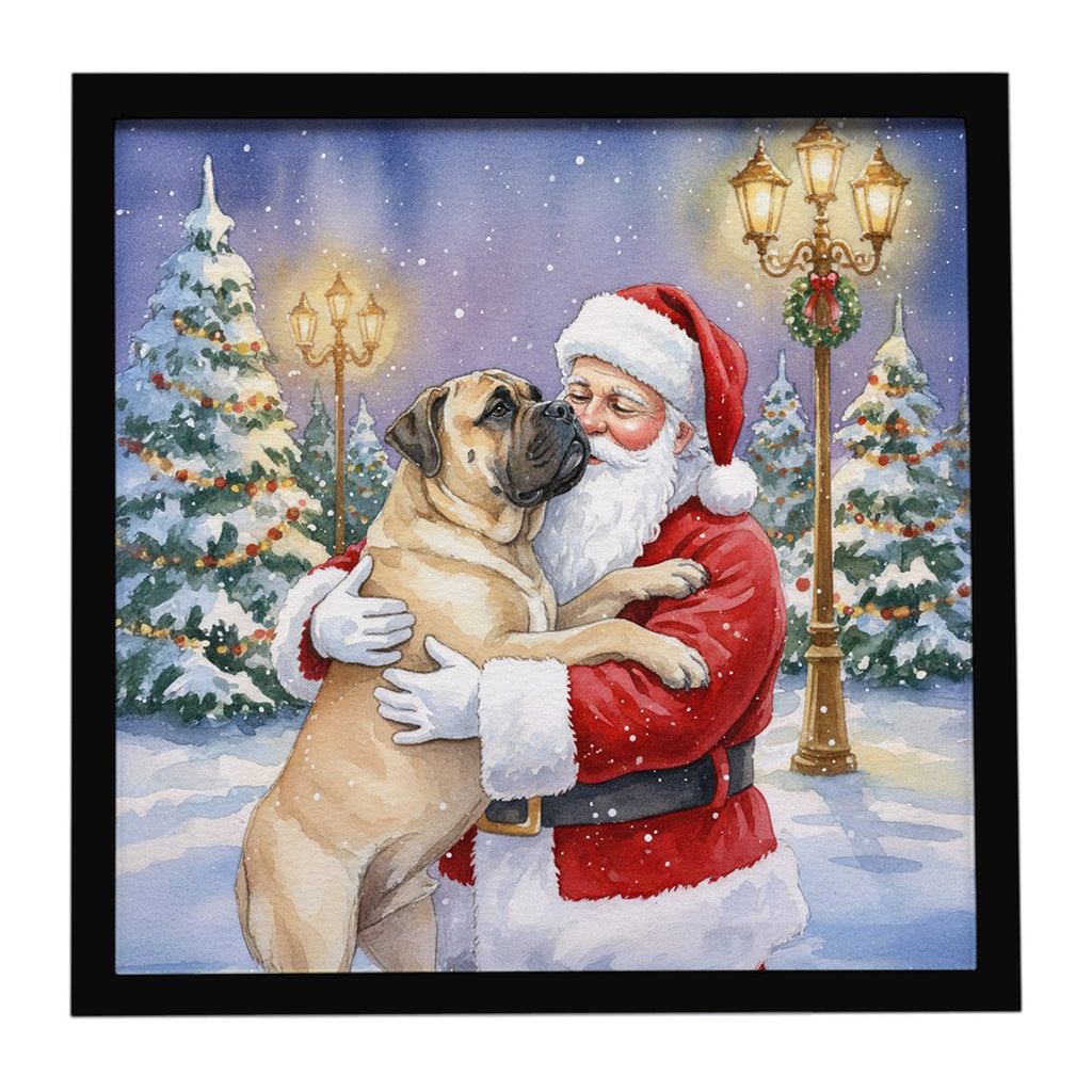 Bullmastiff with Santa Claus Framed Metal Print Bathroom, Kitchen, Office, Home Decor Wall Art Ready to Hang, Square, 8X8