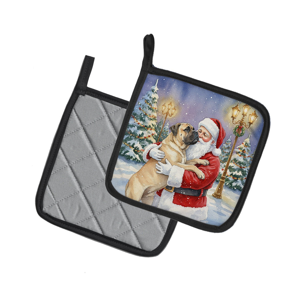 Bullmastiff with Santa Claus Pot Holder Set of 2 Heat Resistant Quilted Hot Pads 7.5 x 7.5 Inch, Insulated Kitchen Trivets for Cooking & Baking