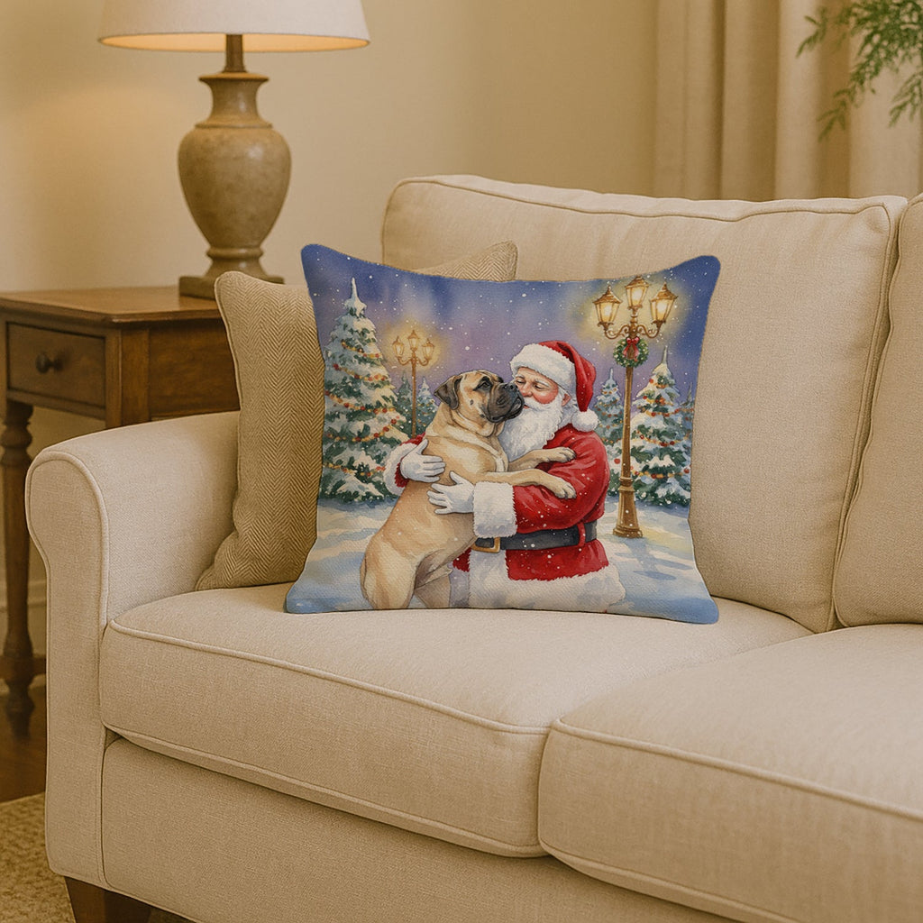 Bullmastiff with Santa Claus Decorative Throw Pillow 14x14 Indoor Outdoor Accent Cushion, Fabric Cover with Insert for Sofa, Bed, Porch & Living Room