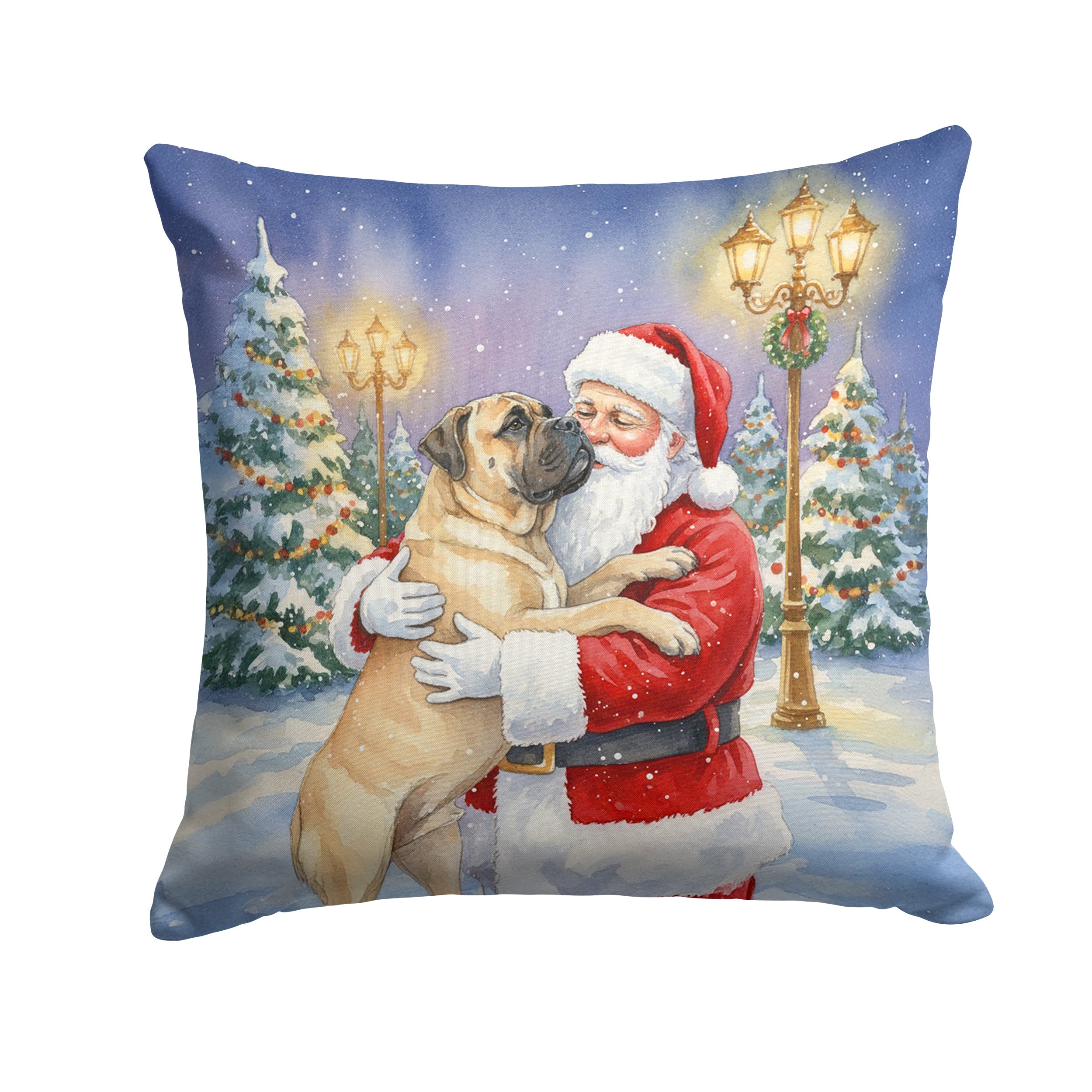 Bullmastiff with Santa Claus Decorative Throw Pillow 18x18 Indoor Outdoor Accent Cushion, Fabric Cover with Insert for Sofa, Bed, Porch & Living Room
