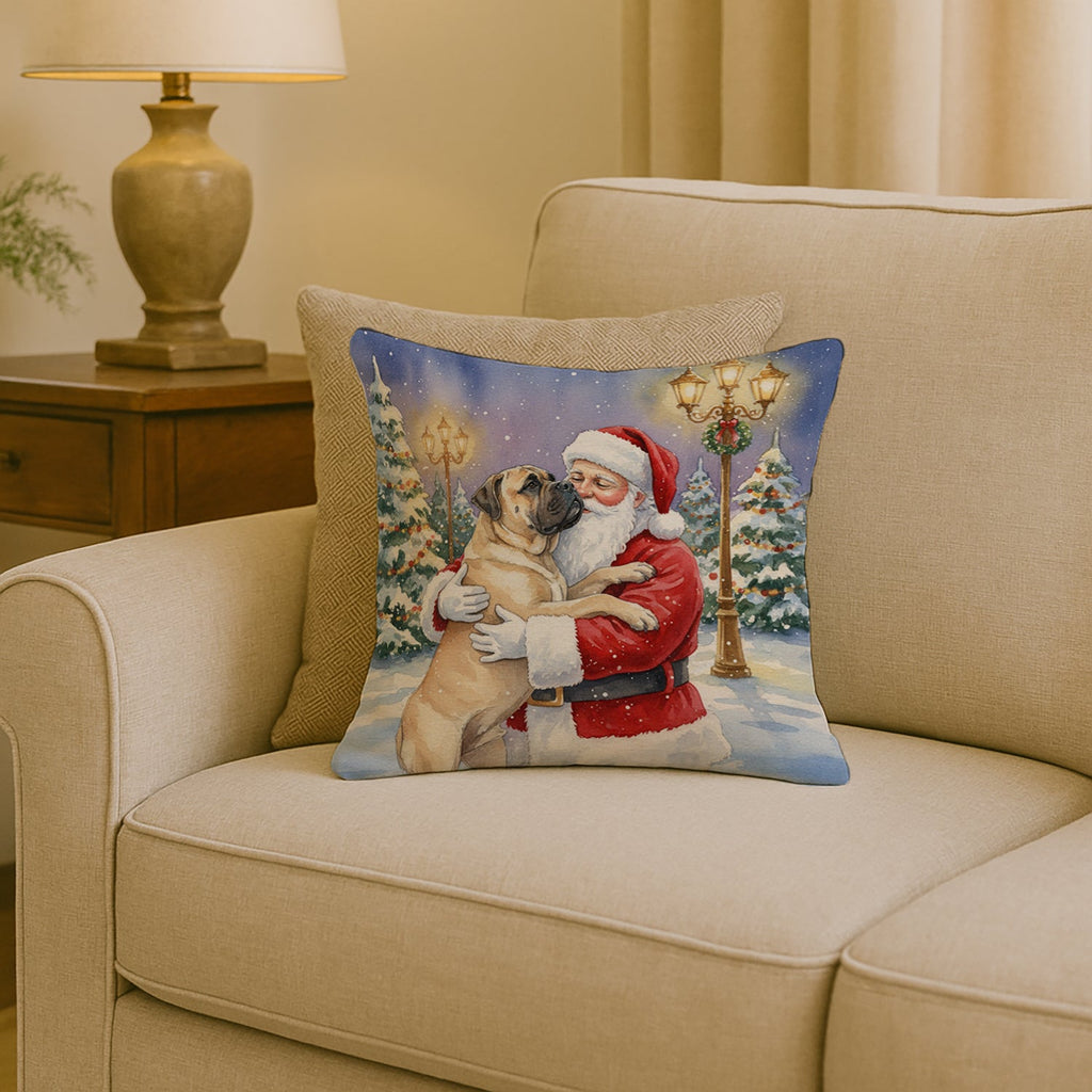 Bullmastiff with Santa Claus Decorative Throw Pillow 18x18 Indoor Outdoor Accent Cushion, Fabric Cover with Insert for Sofa, Bed, Porch & Living Room