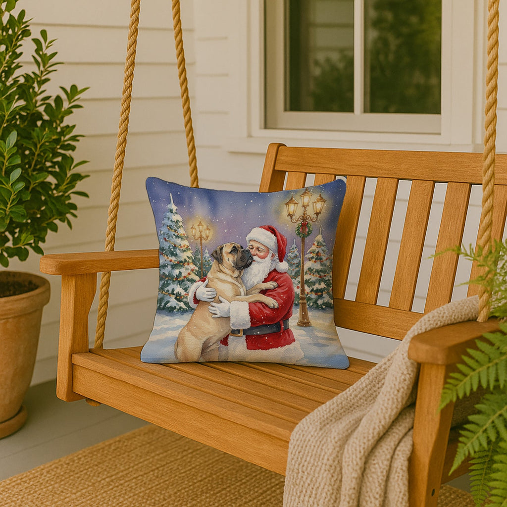 Bullmastiff with Santa Claus Decorative Throw Pillow 18x18 Indoor Outdoor Accent Cushion, Fabric Cover with Insert for Sofa, Bed, Porch & Living Room