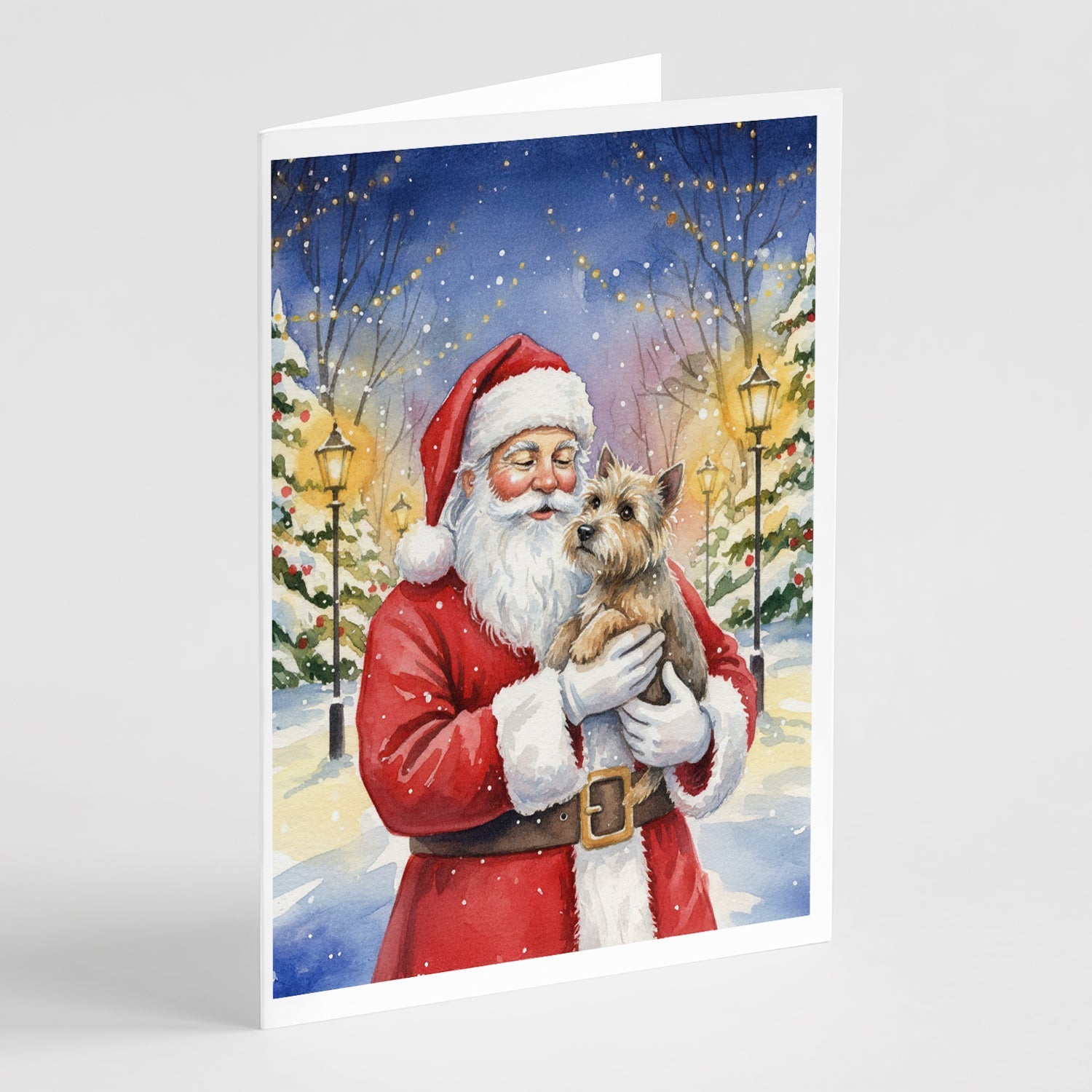 Cairn Terrier with Santa Claus Greeting Cards Pack of 8 Blank Cards with Envelopes Whimsical A7 Size 5x7