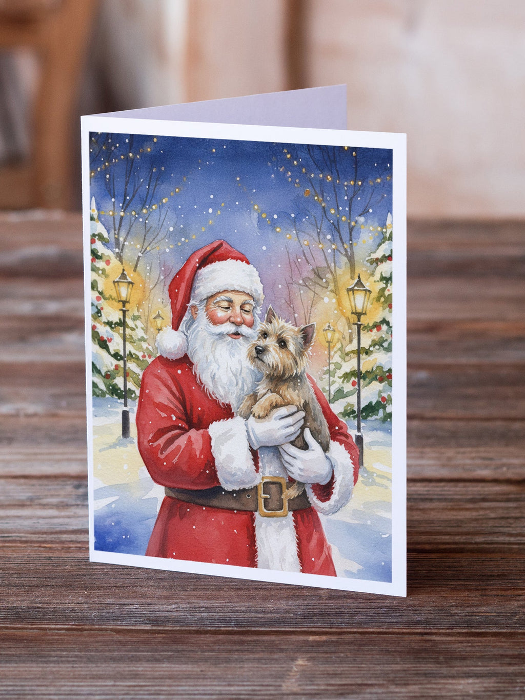 Cairn Terrier with Santa Claus Greeting Cards Pack of 8 Blank Cards with Envelopes Whimsical A7 Size 5x7