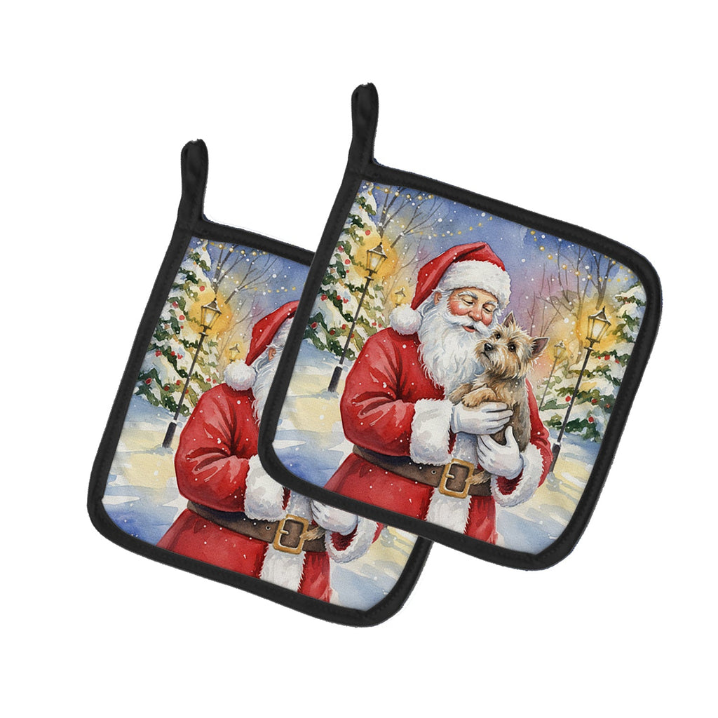 Cairn Terrier with Santa Claus Pot Holder Set of 2 Heat Resistant Quilted Hot Pads 7.5 x 7.5 Inch, Insulated Kitchen Trivets for Cooking & Baking