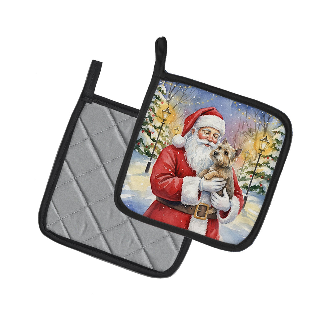 Cairn Terrier with Santa Claus Pot Holder Set of 2 Heat Resistant Quilted Hot Pads 7.5 x 7.5 Inch, Insulated Kitchen Trivets for Cooking & Baking