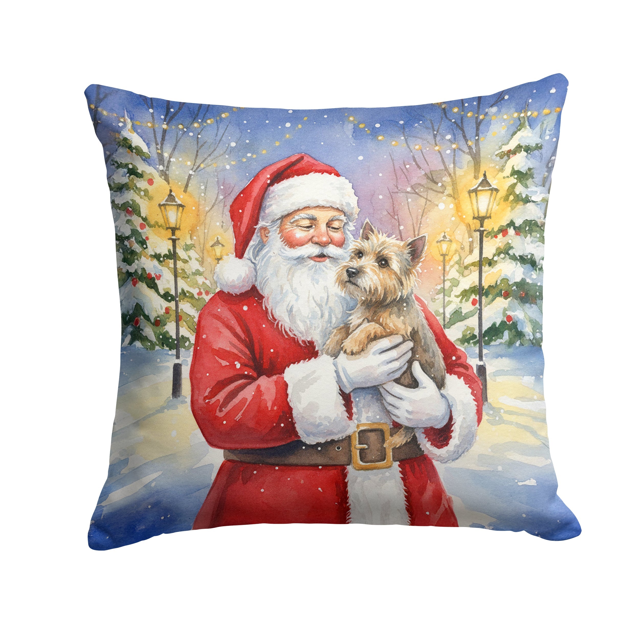 Cairn Terrier with Santa Claus Decorative Throw Pillow 18x18 Indoor Outdoor Accent Cushion, Fabric Cover with Insert for Sofa, Bed, Porch & Living Room