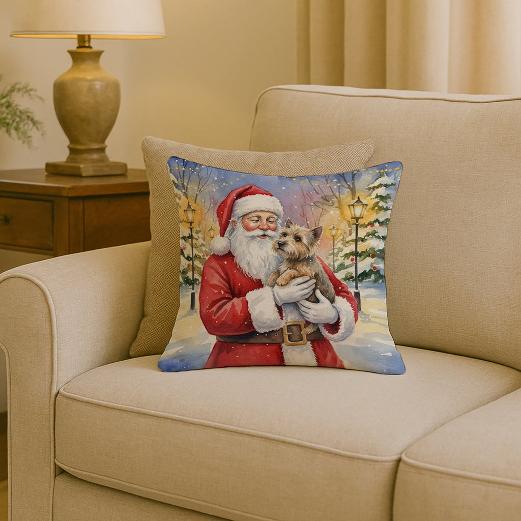 Cairn Terrier with Santa Claus Decorative Throw Pillow 18x18 Indoor Outdoor Accent Cushion, Fabric Cover with Insert for Sofa, Bed, Porch & Living Room