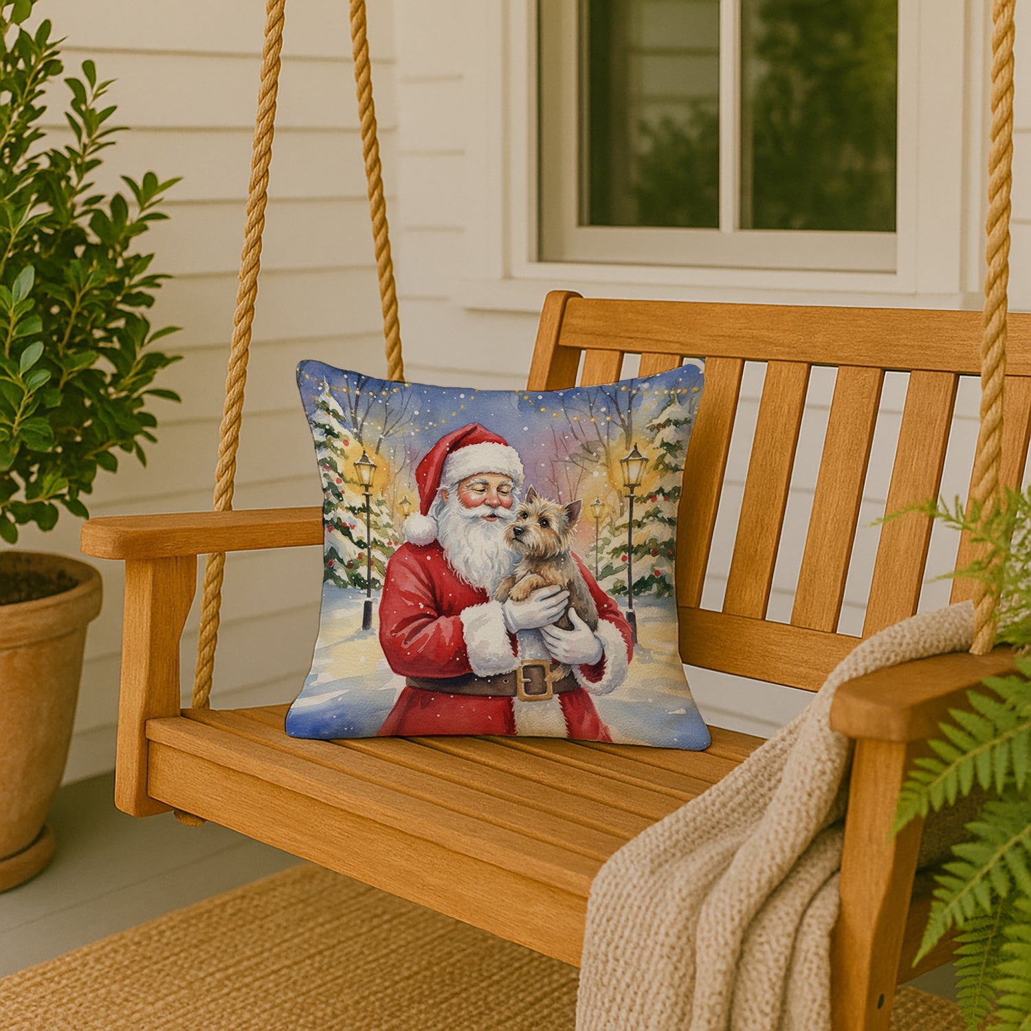 Cairn Terrier with Santa Claus Decorative Throw Pillow 18x18 Indoor Outdoor Accent Cushion, Fabric Cover with Insert for Sofa, Bed, Porch & Living Room