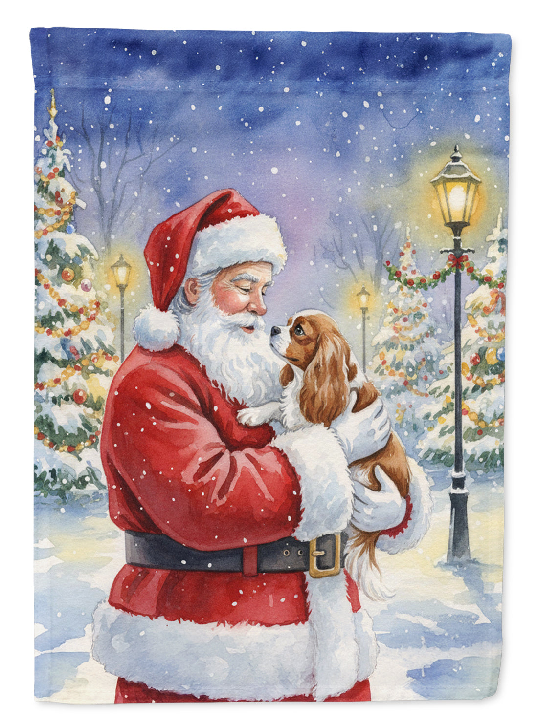 Cavalier Spaniel with Santa Claus House Flag 28x40 Porch Sleeve Pole Decorative Outside Yard Banner Artwork Wall Hanging, Polyester