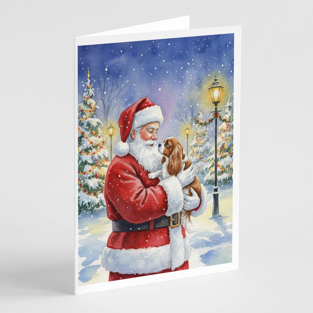Cavalier Spaniel with Santa Claus Greeting Cards Pack of 8 Blank Cards with Envelopes Whimsical A7 Size 5x7
