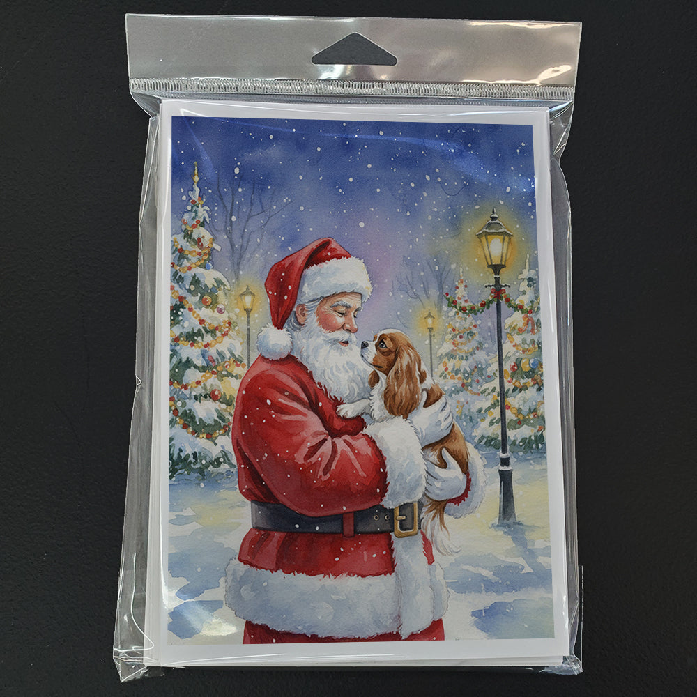Cavalier Spaniel with Santa Claus Greeting Cards Pack of 8 Blank Cards with Envelopes Whimsical A7 Size 5x7