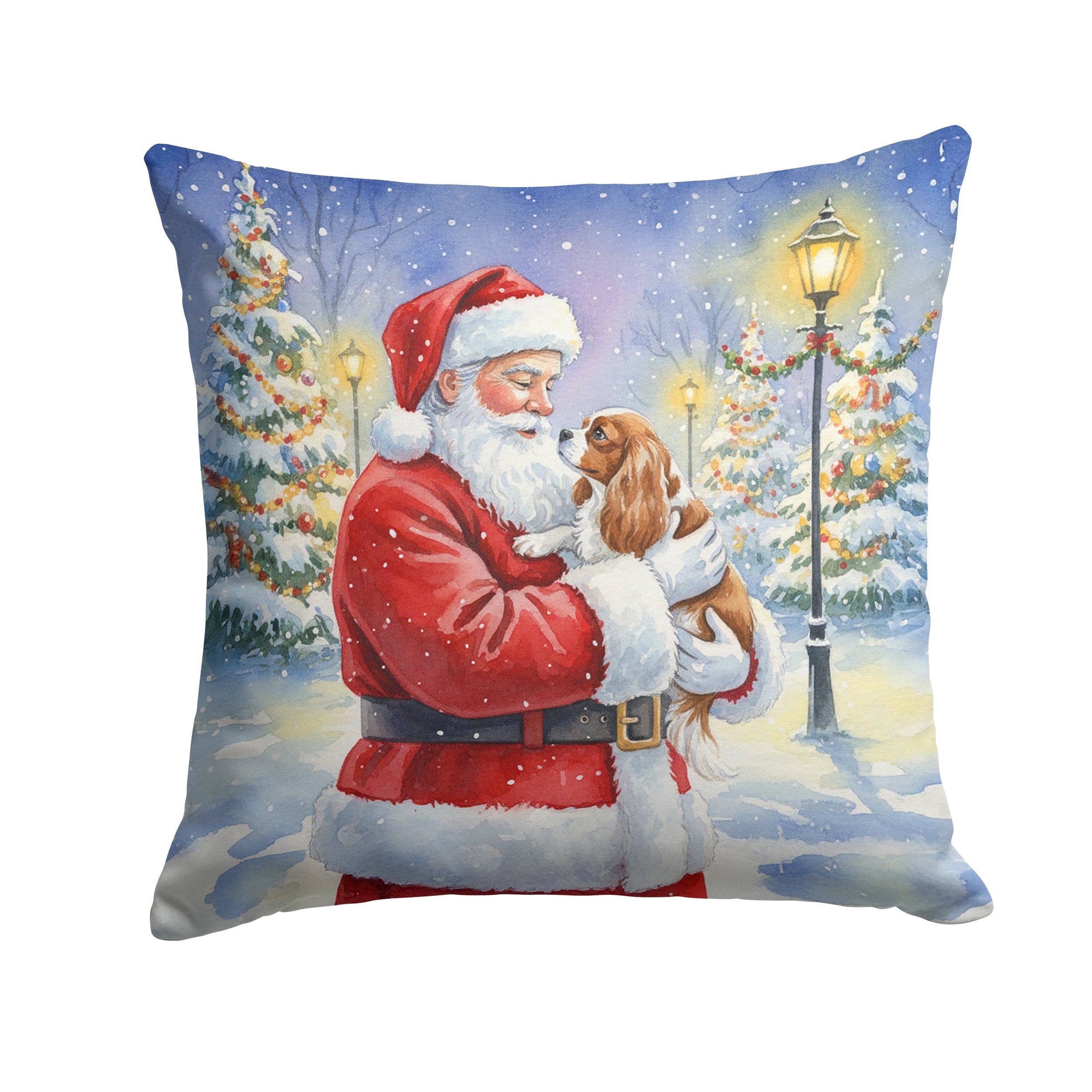 Cavalier Spaniel with Santa Claus Decorative Throw Pillow 14x14 Indoor Outdoor Accent Cushion, Fabric Cover with Insert for Sofa, Bed, Porch & Living Room
