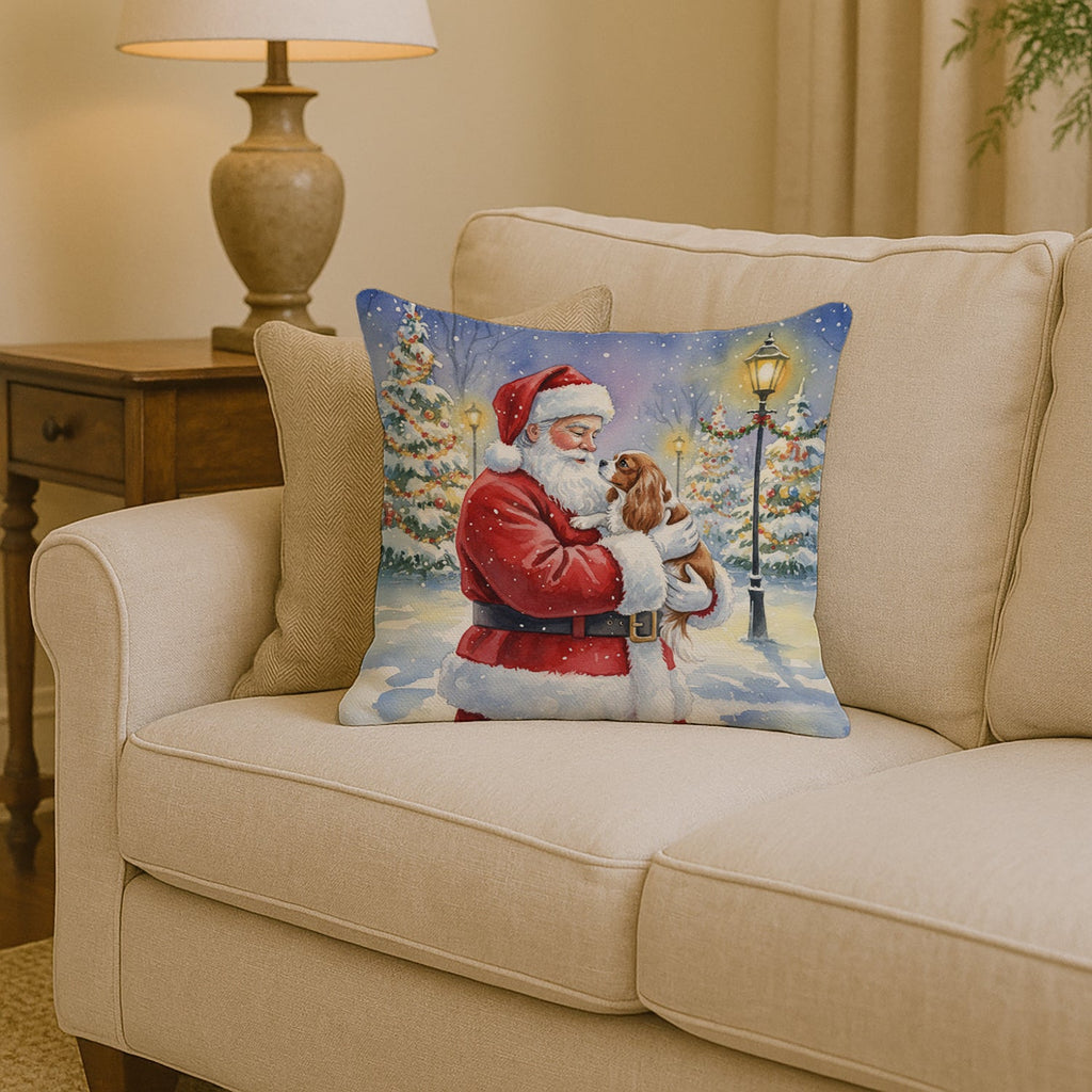 Cavalier Spaniel with Santa Claus Decorative Throw Pillow 14x14 Indoor Outdoor Accent Cushion, Fabric Cover with Insert for Sofa, Bed, Porch & Living Room
