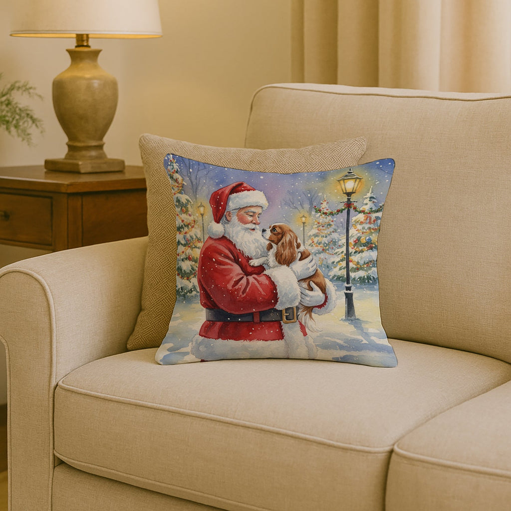 Cavalier Spaniel with Santa Claus Decorative Throw Pillow 18x18 Indoor Outdoor Accent Cushion, Fabric Cover with Insert for Sofa, Bed, Porch & Living Room
