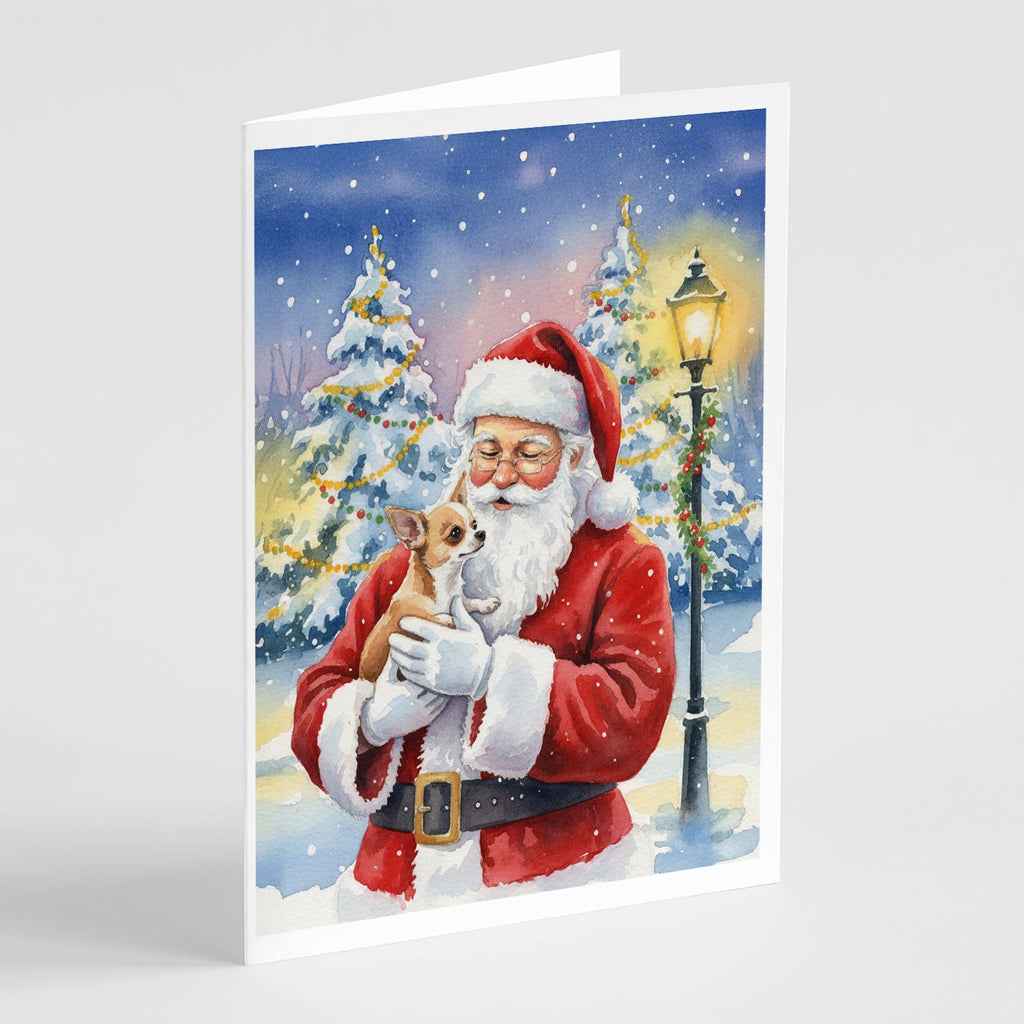 Chihuahua with Santa Claus Greeting Cards Pack of 8 Blank Cards with Envelopes Whimsical A7 Size 5x7