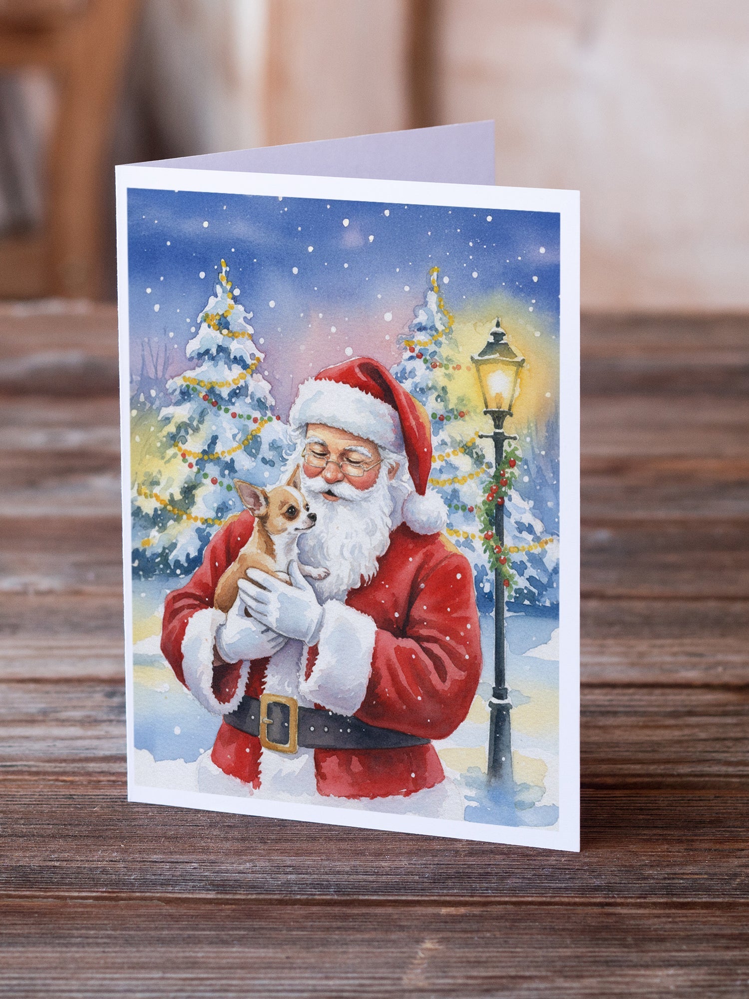 Chihuahua with Santa Claus Greeting Cards Pack of 8 Blank Cards with Envelopes Whimsical A7 Size 5x7
