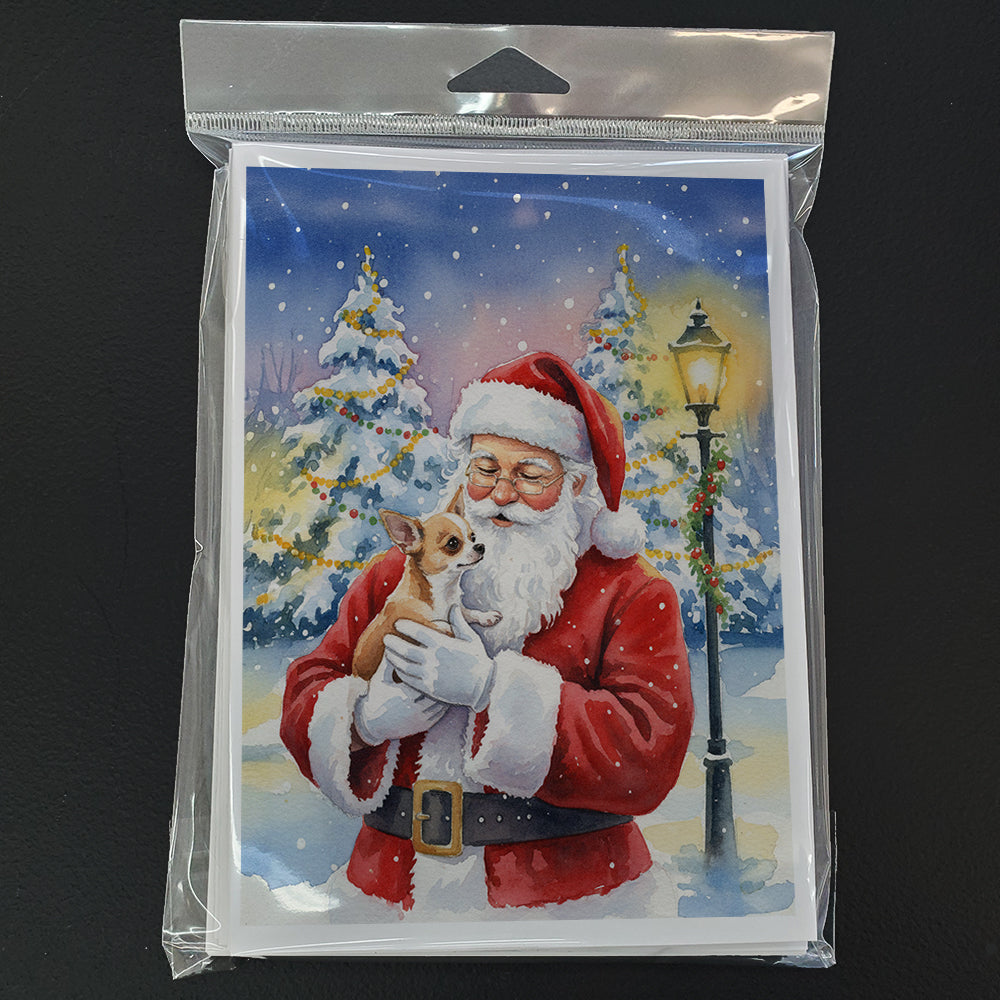 Chihuahua with Santa Claus Greeting Cards Pack of 8 Blank Cards with Envelopes Whimsical A7 Size 5x7
