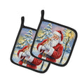 Chihuahua with Santa Claus Pot Holder Set of 2 Heat Resistant Quilted Hot Pads 7.5 x 7.5 Inch, Insulated Kitchen Trivets for Cooking & Baking