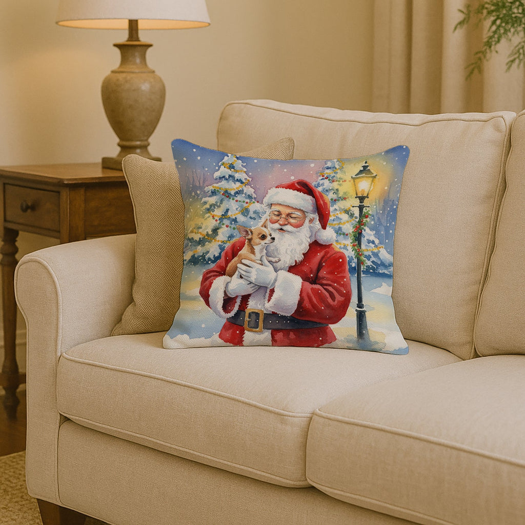 Chihuahua with Santa Claus Decorative Throw Pillow 14x14 Indoor Outdoor Accent Cushion, Fabric Cover with Insert for Sofa, Bed, Porch & Living Room