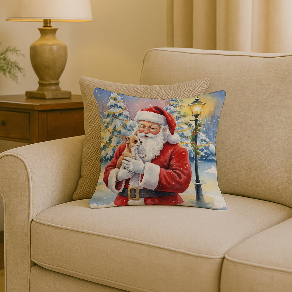 Chihuahua with Santa Claus Decorative Throw Pillow 18x18 Indoor Outdoor Accent Cushion, Fabric Cover with Insert for Sofa, Bed, Porch & Living Room