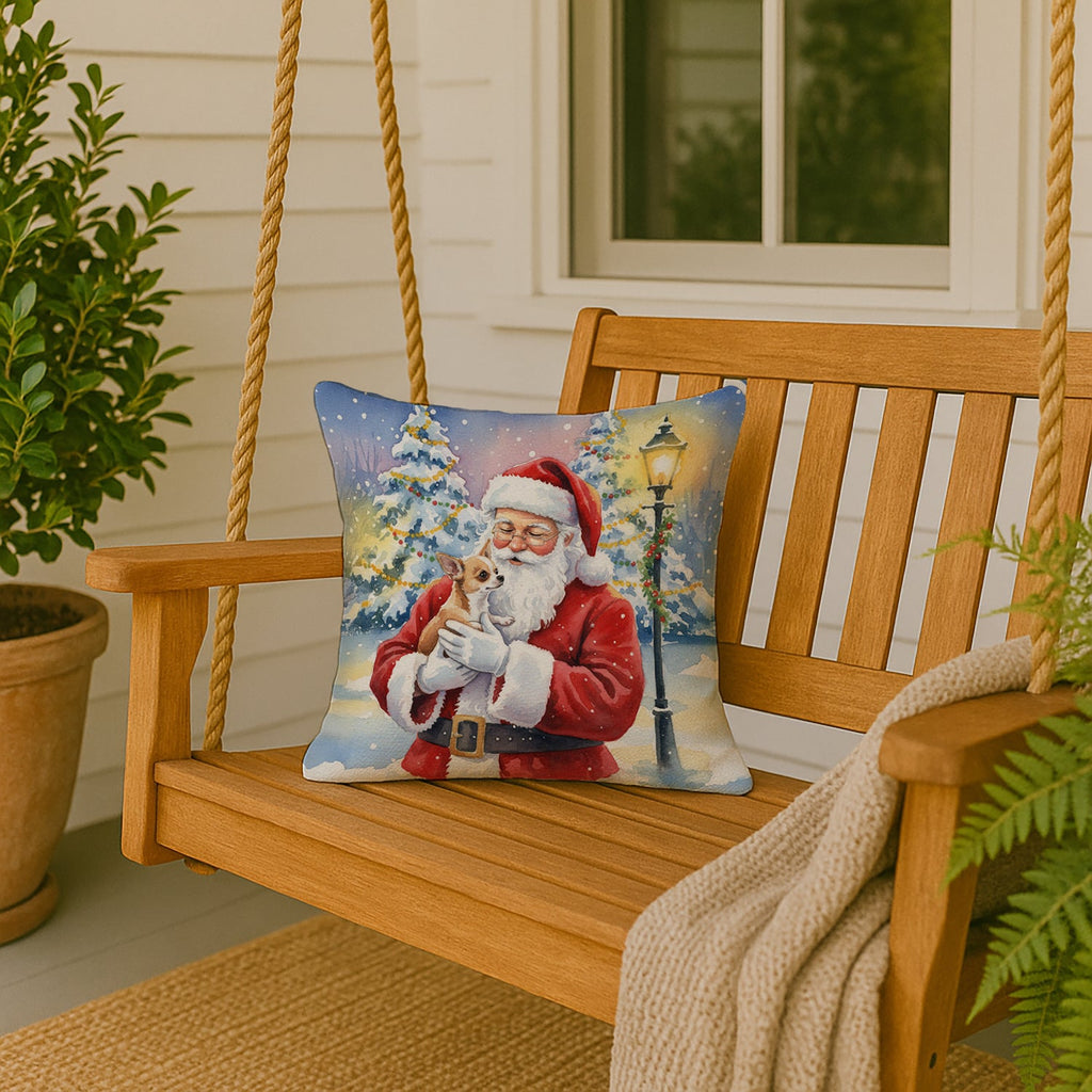 Chihuahua with Santa Claus Decorative Throw Pillow 18x18 Indoor Outdoor Accent Cushion, Fabric Cover with Insert for Sofa, Bed, Porch & Living Room