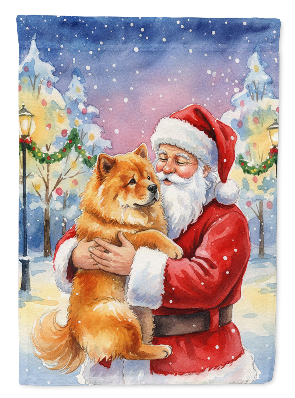 Chow Chow with Santa Claus House Flag 28x40 Porch Sleeve Pole Decorative Outside Yard Banner Artwork Wall Hanging, Polyester