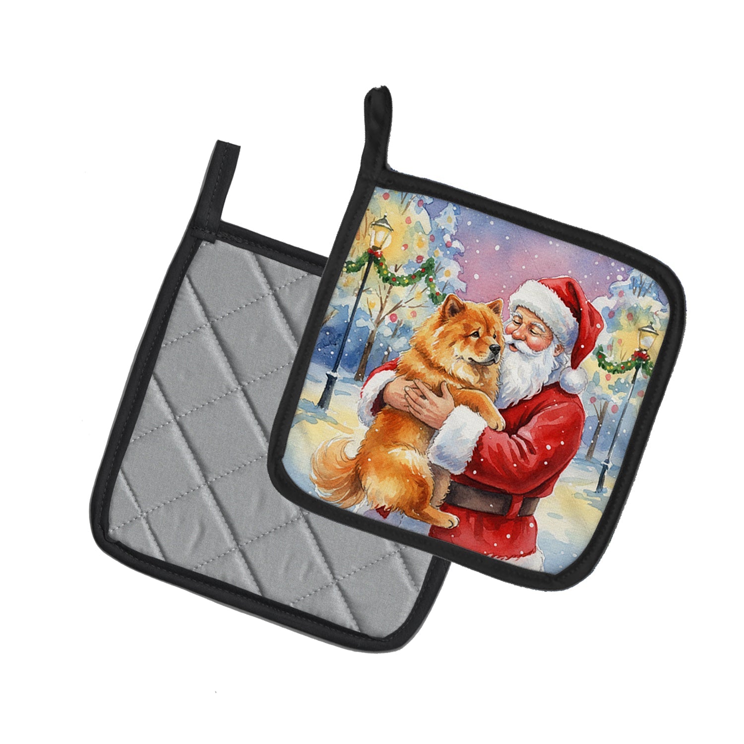 Chow Chow with Santa Claus Pot Holder Set of 2 Heat Resistant Quilted Hot Pads 7.5 x 7.5 Inch, Insulated Kitchen Trivets for Cooking & Baking