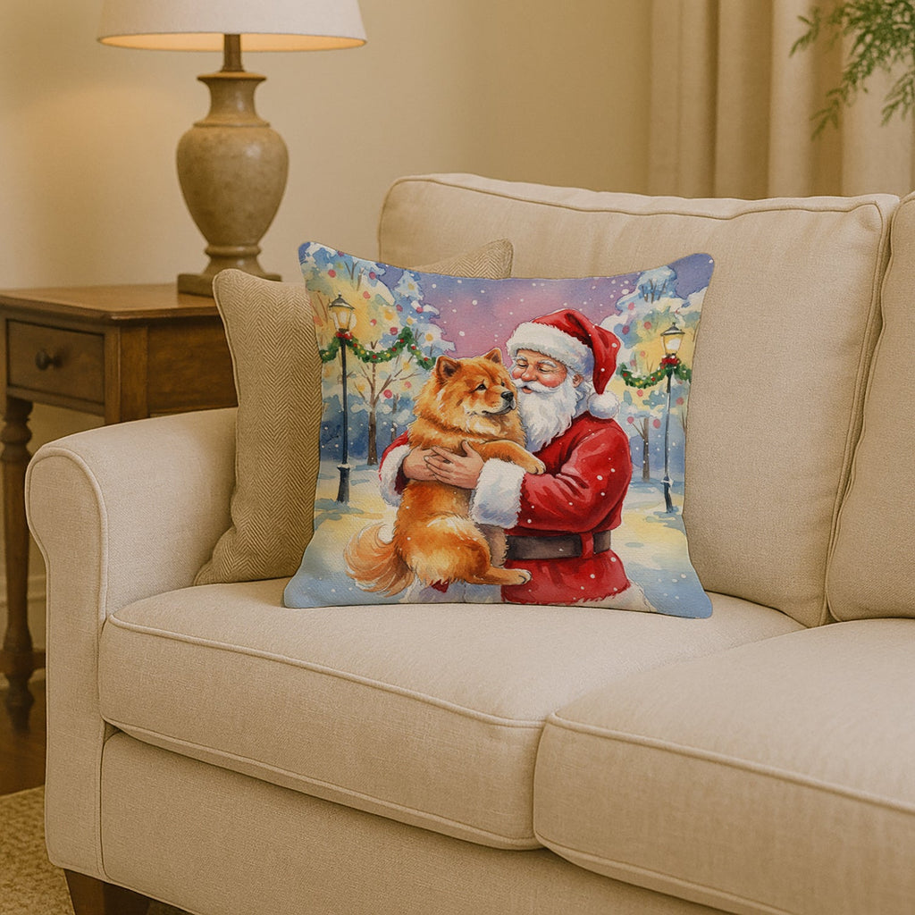 Chow Chow with Santa Claus Decorative Throw Pillow 14x14 Indoor Outdoor Accent Cushion, Fabric Cover with Insert for Sofa, Bed, Porch & Living Room