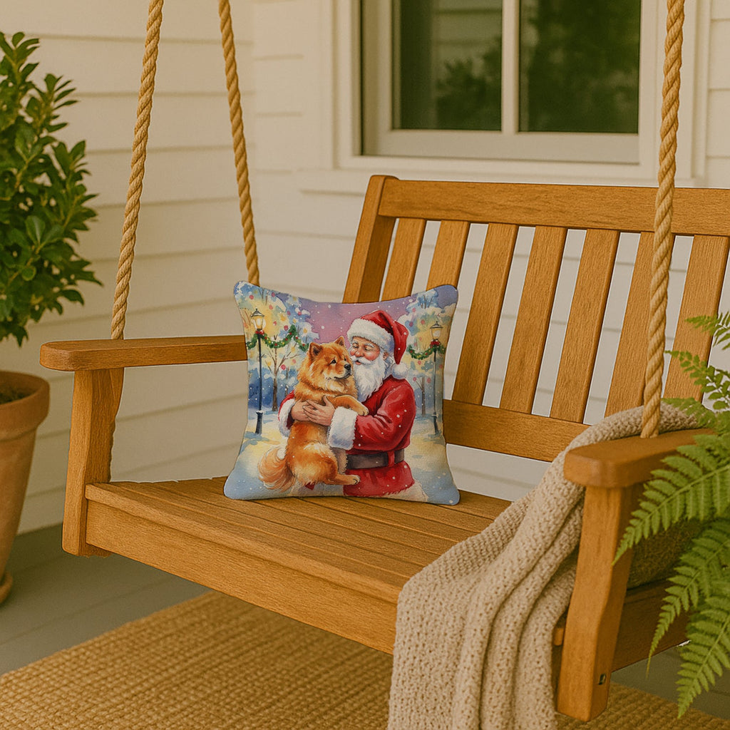 Chow Chow with Santa Claus Decorative Throw Pillow 14x14 Indoor Outdoor Accent Cushion, Fabric Cover with Insert for Sofa, Bed, Porch & Living Room