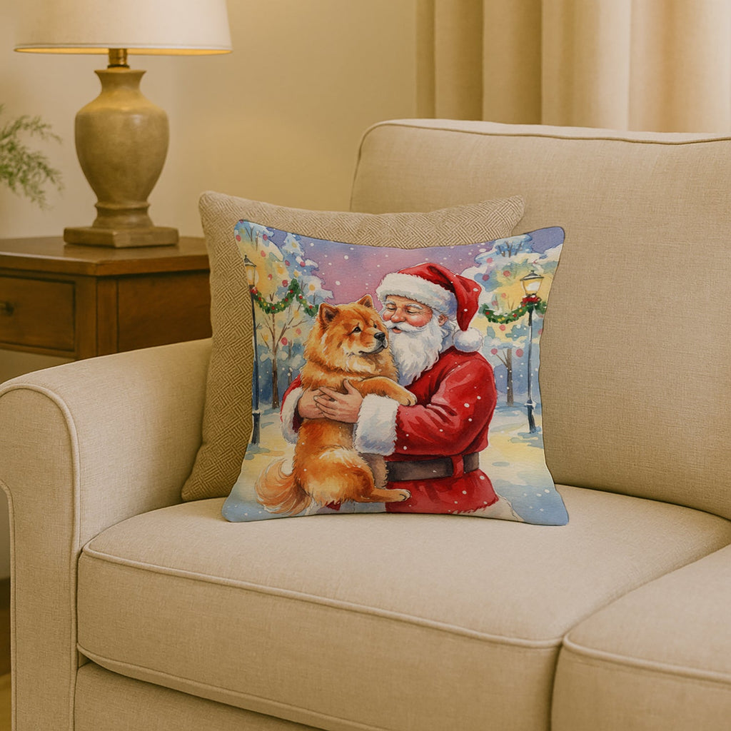 Chow Chow with Santa Claus Decorative Throw Pillow 18x18 Indoor Outdoor Accent Cushion, Fabric Cover with Insert for Sofa, Bed, Porch & Living Room