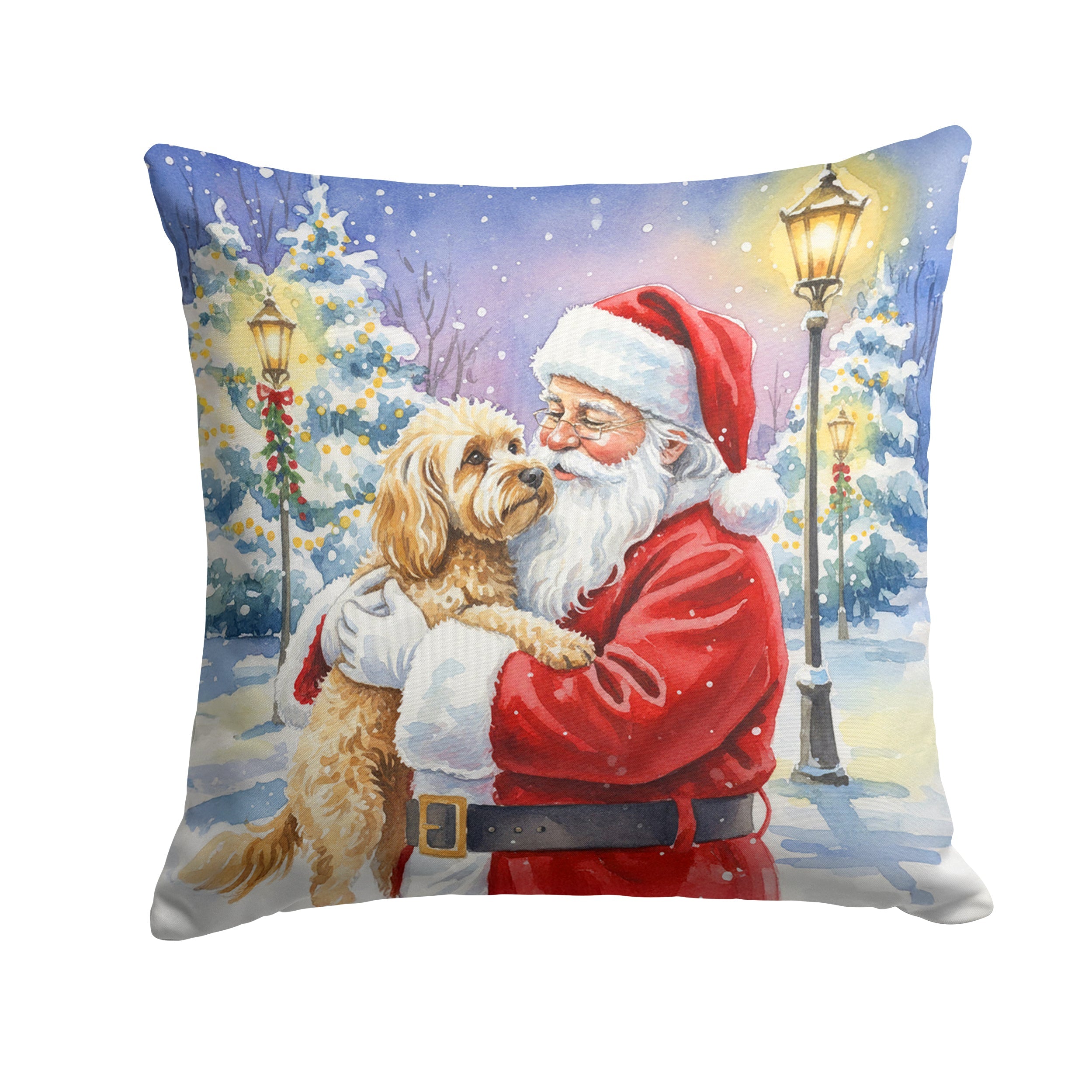 Cockapoo with Santa Claus Decorative Throw Pillow 14x14 Indoor Outdoor Accent Cushion, Fabric Cover with Insert for Sofa, Bed, Porch & Living Room