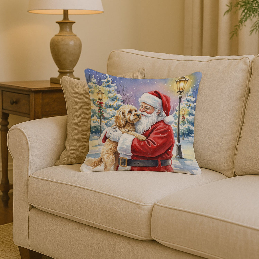 Cockapoo with Santa Claus Decorative Throw Pillow 14x14 Indoor Outdoor Accent Cushion, Fabric Cover with Insert for Sofa, Bed, Porch & Living Room